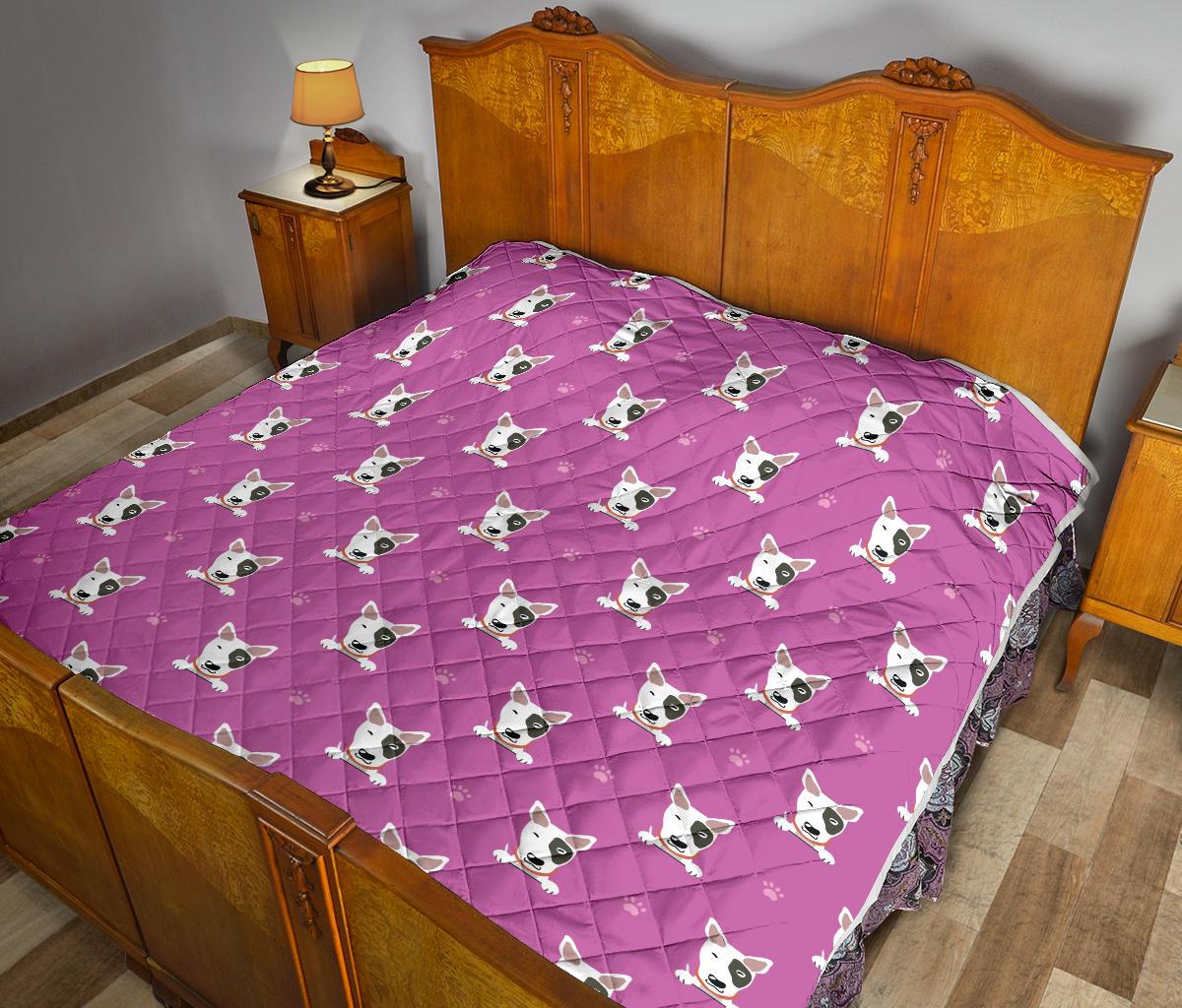 Bull Terrier Happy Print Pattern Premium Quilt-JTAMIGO.COM