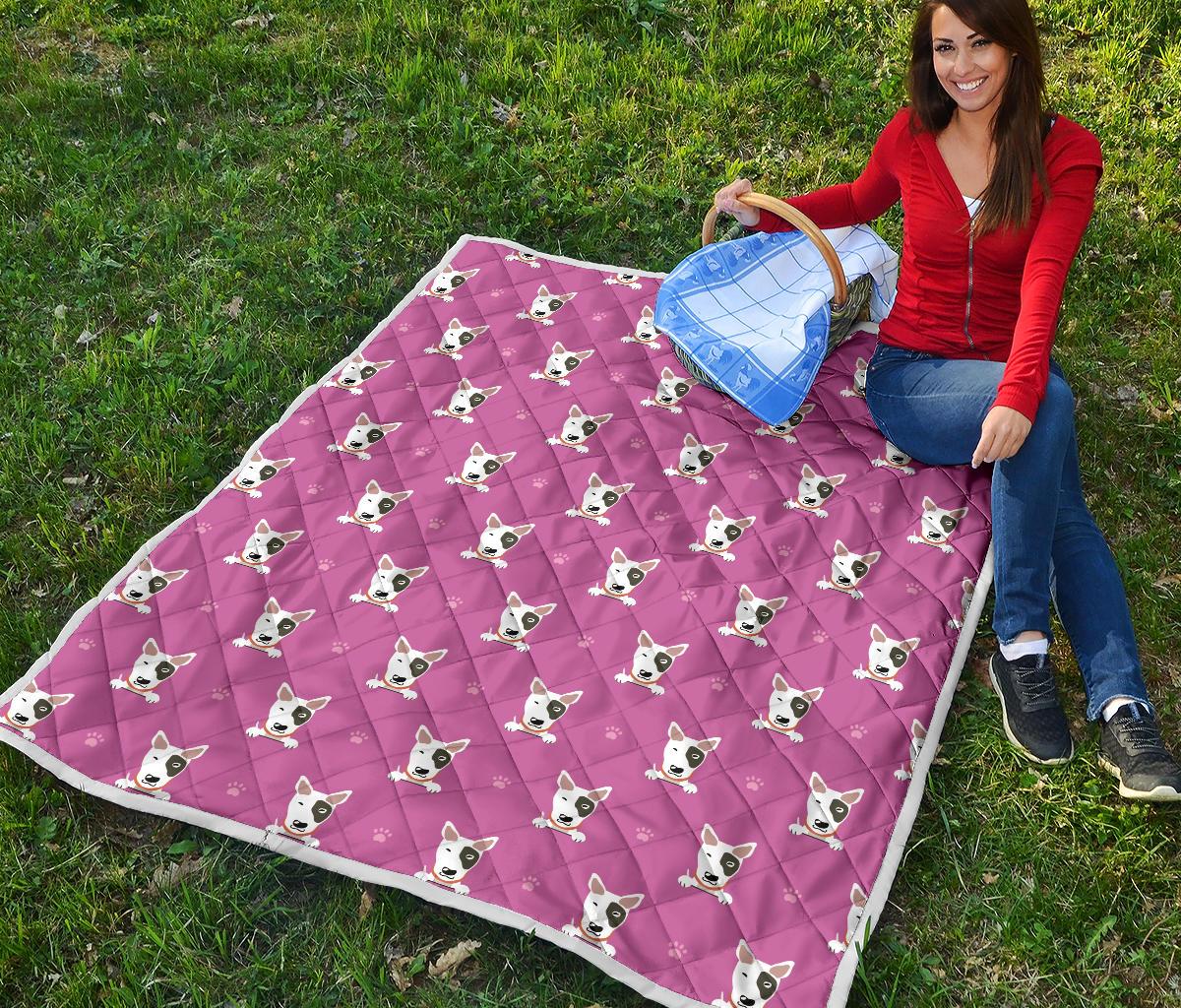 Bull Terrier Happy Print Pattern Premium Quilt-JTAMIGO.COM