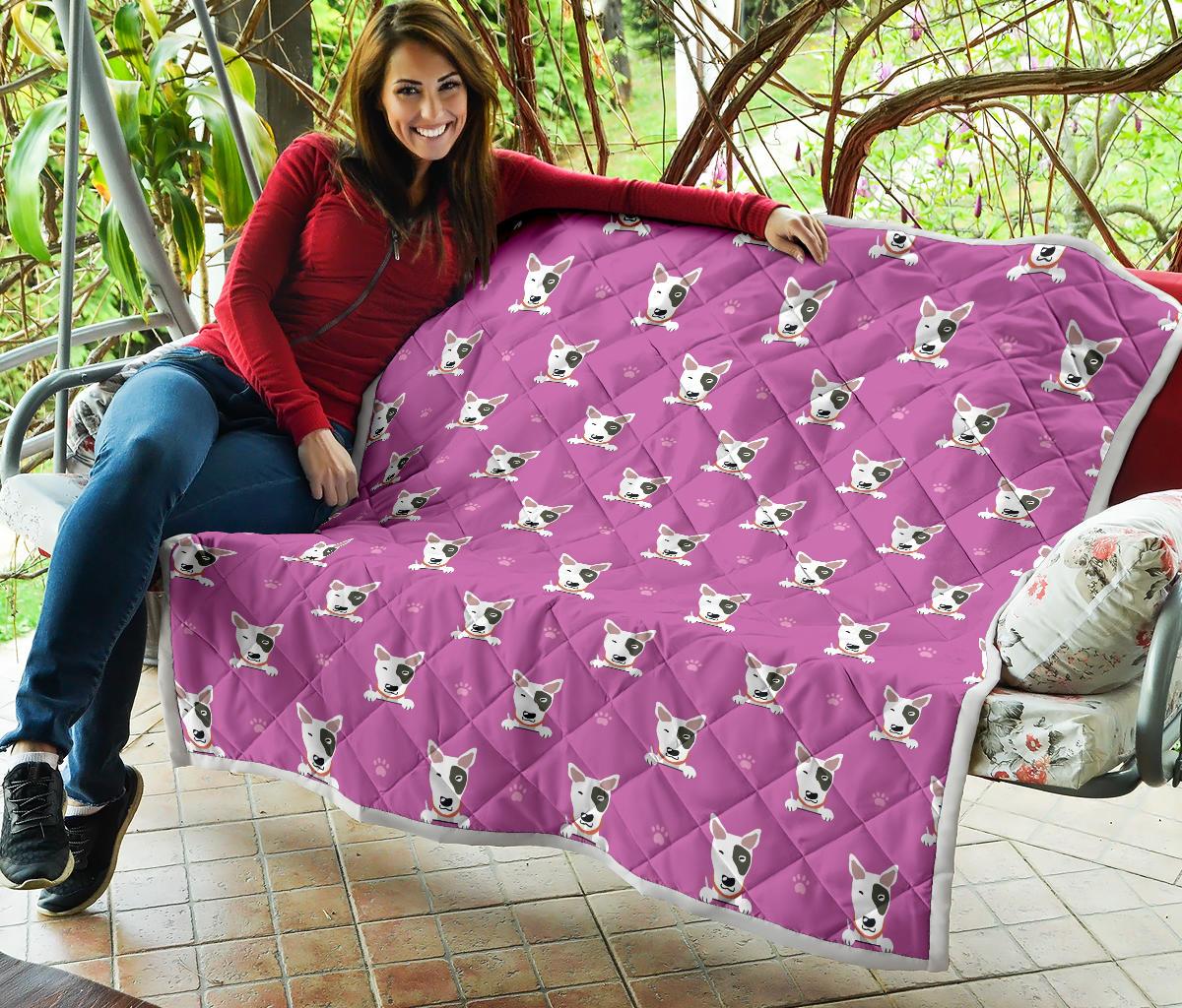 Bull Terrier Happy Print Pattern Premium Quilt-JTAMIGO.COM