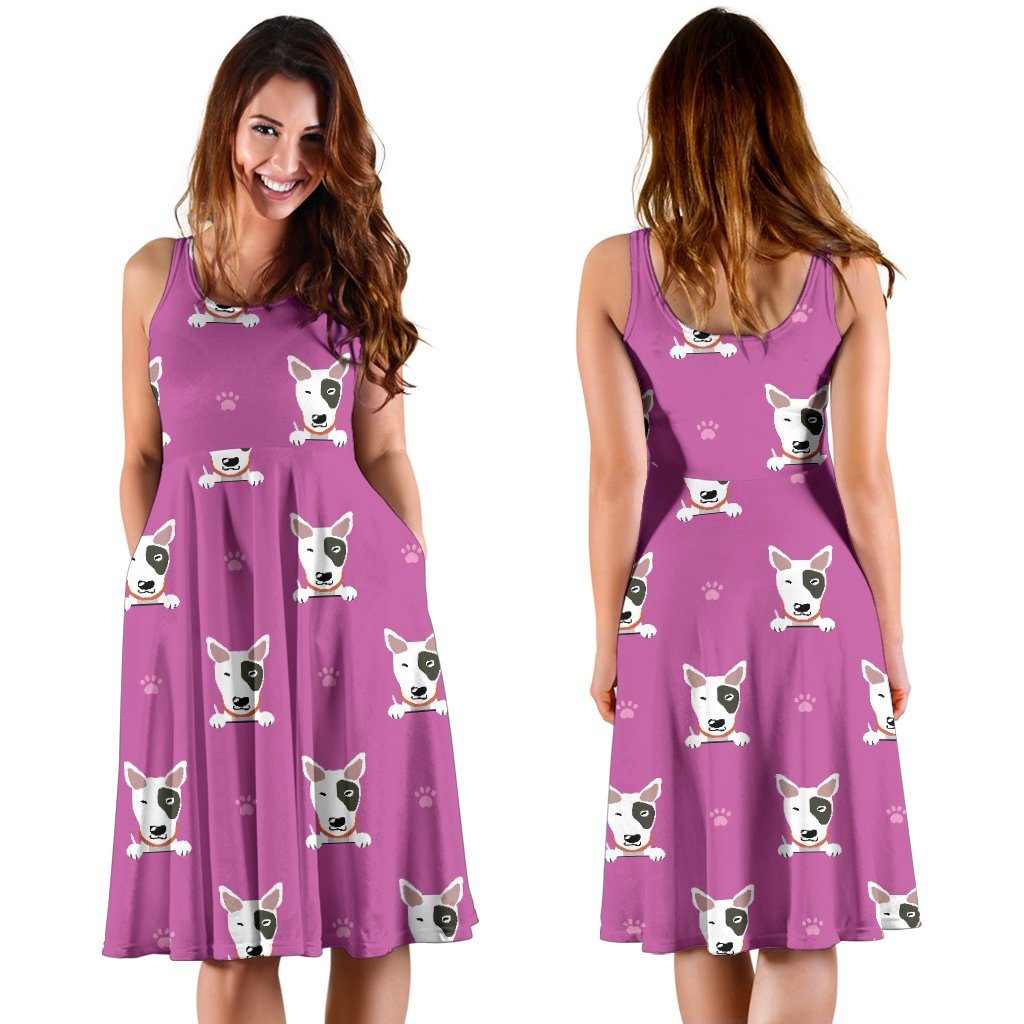 Bull Terrier Happy Print Pattern Sleeveless Dress