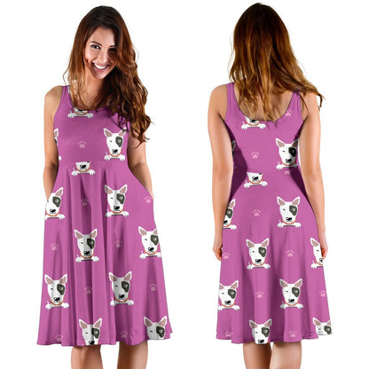 Bull Terrier Happy Print Pattern Sleeveless Dress