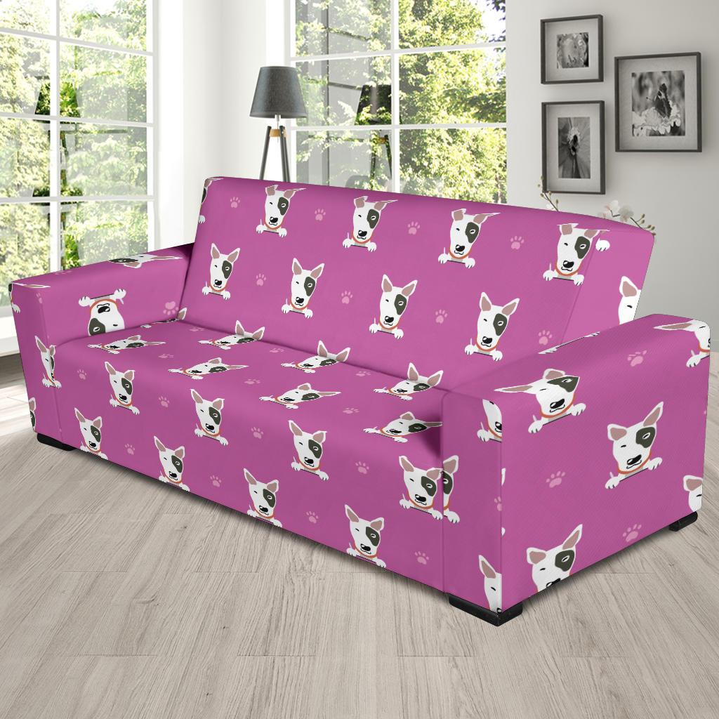Bull Terrier Happy Print Pattern Sofa Slipcover-JTAMIGO.COM