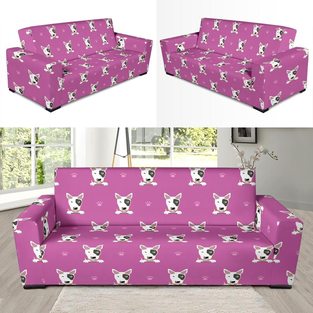 Bull Terrier Happy Print Pattern Sofa Slipcover-JTAMIGO.COM