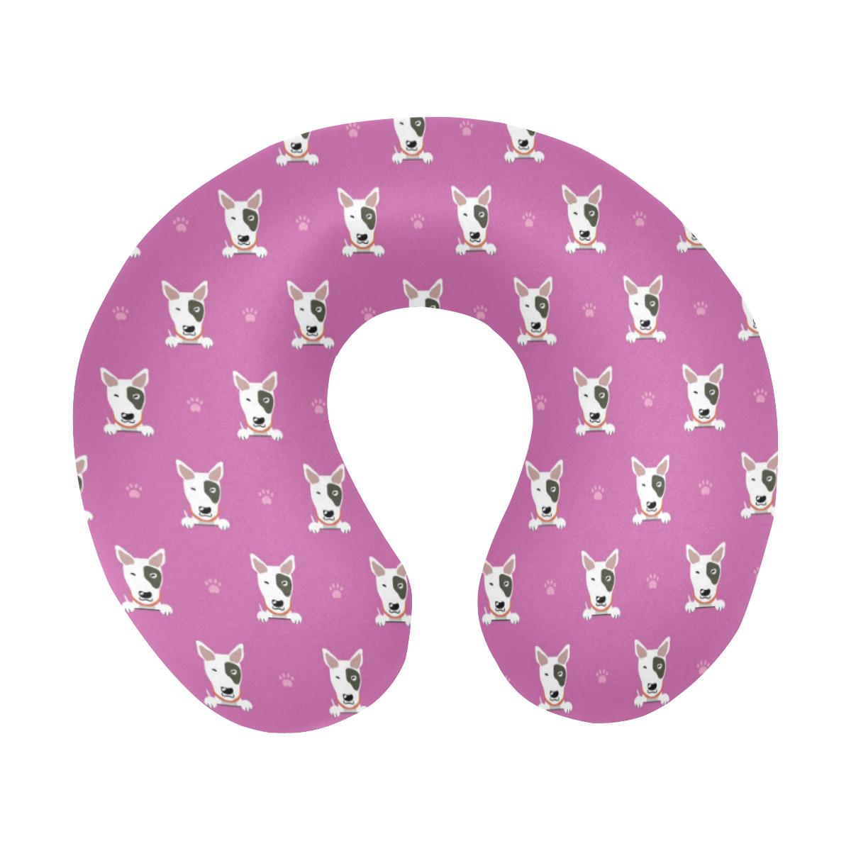 Bull Terrier Happy Print Pattern U-Shaped Travel Neck Pillow-JTAMIGO.COM