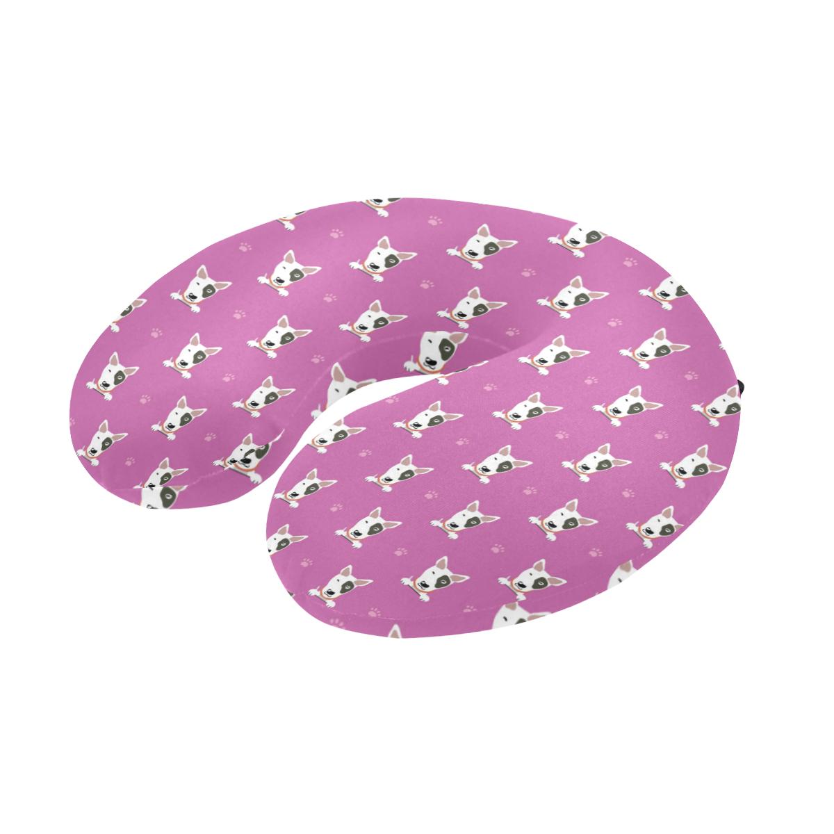 Bull Terrier Happy Print Pattern U-Shaped Travel Neck Pillow-JTAMIGO.COM