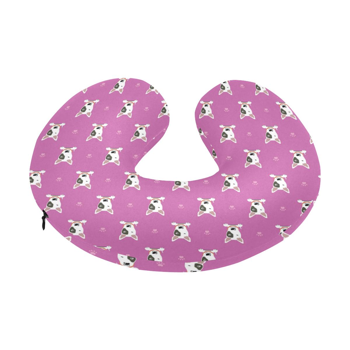 Bull Terrier Happy Print Pattern U-Shaped Travel Neck Pillow-JTAMIGO.COM