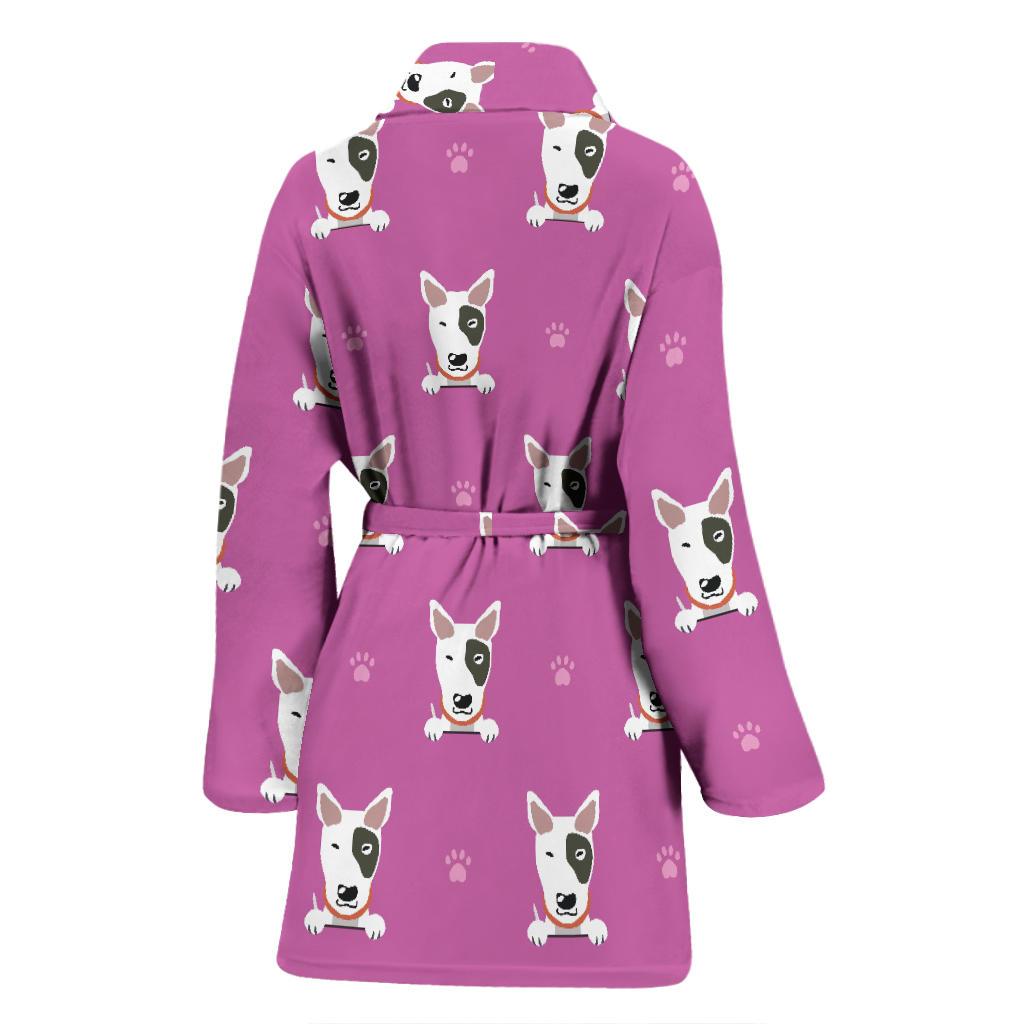 Bull Terrier Happy Print Pattern Women Bath Robe-JTAMIGO.COM
