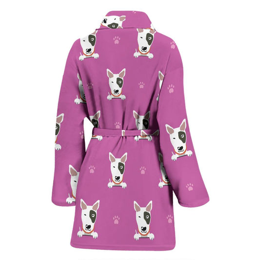 Bull Terrier Happy Print Pattern Women Bath Robe-JTAMIGO.COM