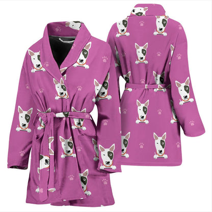 Bull Terrier Happy Print Pattern Women Bath Robe-JTAMIGO.COM