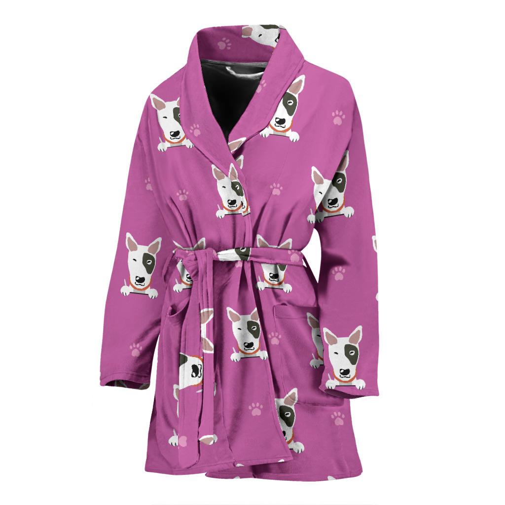 Bull Terrier Happy Print Pattern Women Bath Robe-JTAMIGO.COM