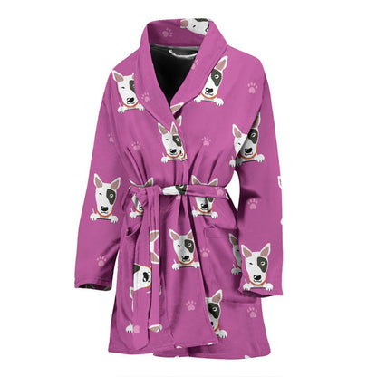 Bull Terrier Happy Print Pattern Women Bath Robe-JTAMIGO.COM