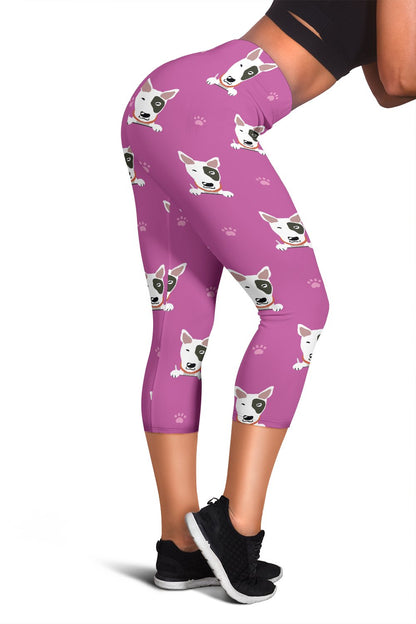 Bull Terrier Happy Print Pattern Women Capris