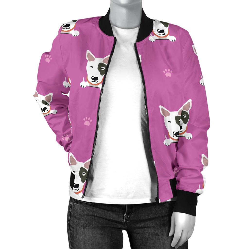 Bull Terrier Happy Print Pattern Women Casual Bomber Jacket