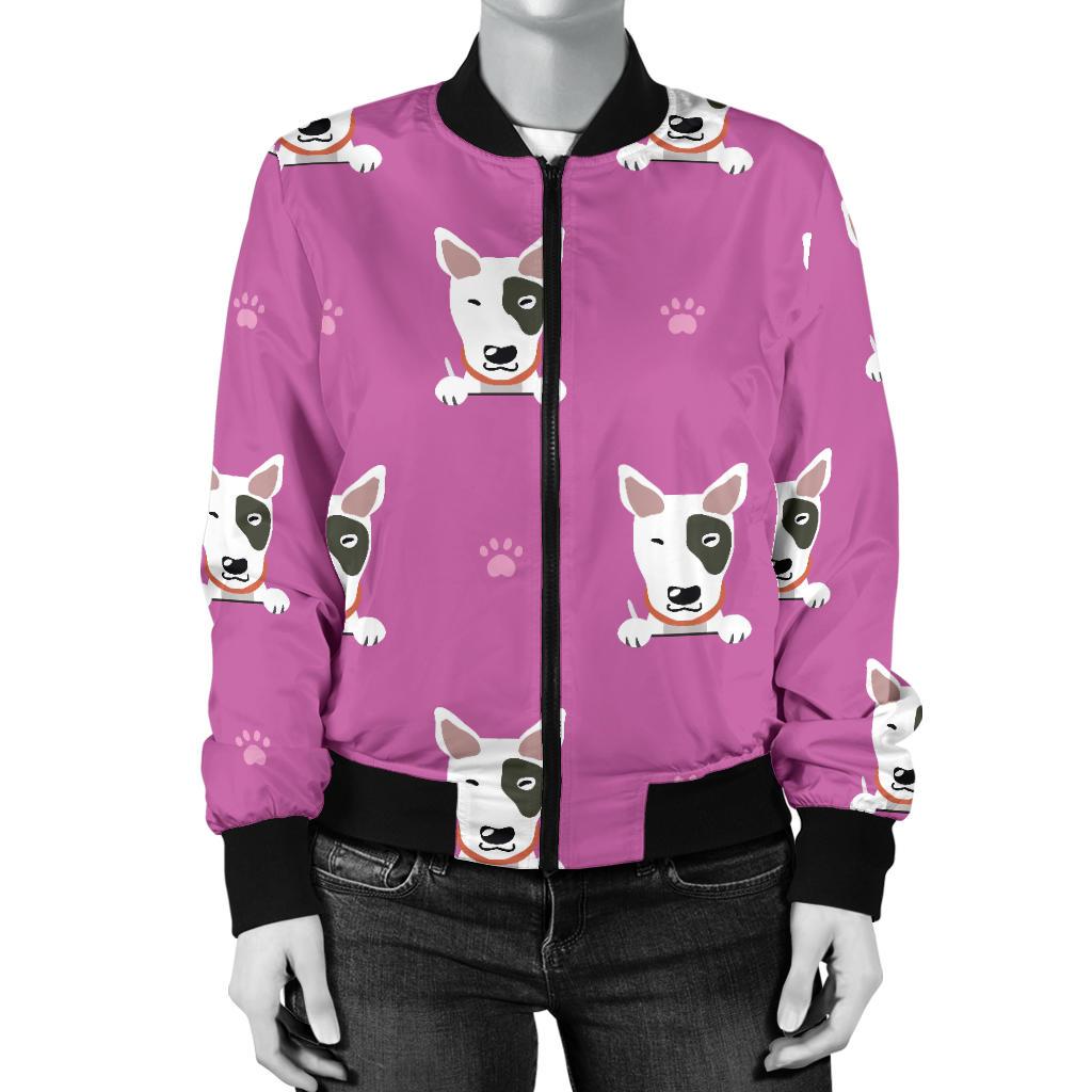 Bull Terrier Happy Print Pattern Women Casual Bomber Jacket