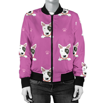 Bull Terrier Happy Print Pattern Women Casual Bomber Jacket