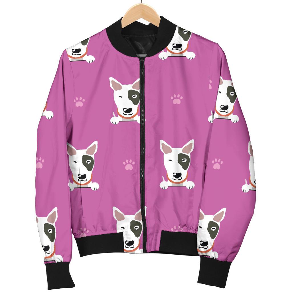 Bull Terrier Happy Print Pattern Women Casual Bomber Jacket