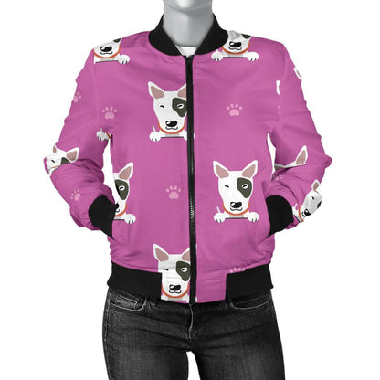 Bull Terrier Happy Print Pattern Women Casual Bomber Jacket