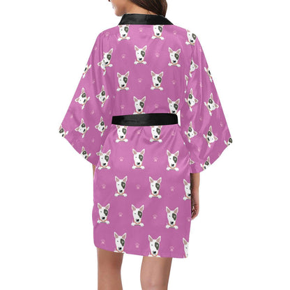 Bull Terrier Happy Print Pattern Women Short Kimono Robe