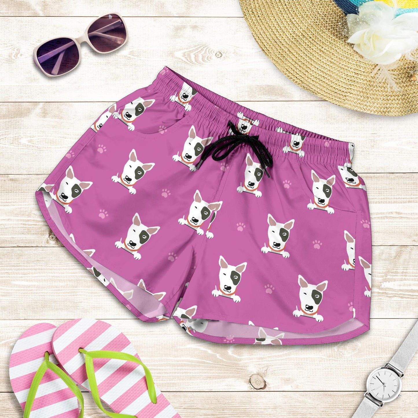 Bull Terrier Happy Print Pattern Women Shorts-JTAMIGO.COM