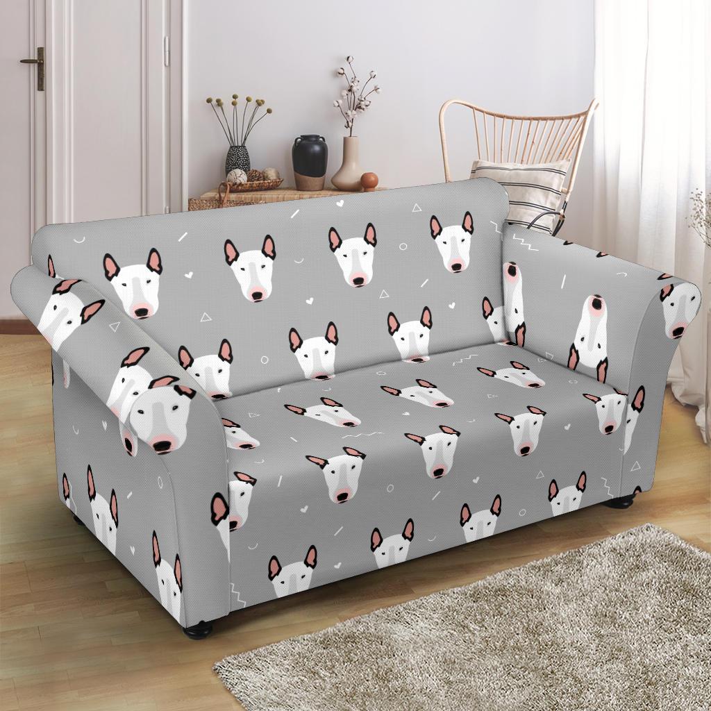 Bull Terrier Head Print Pattern Loveseat Slipcover-JTAMIGO.COM