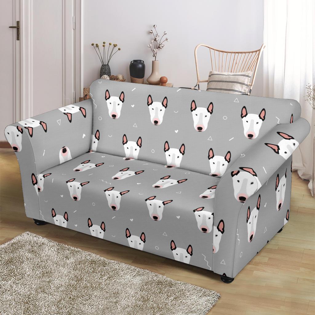 Bull Terrier Head Print Pattern Loveseat Slipcover-JTAMIGO.COM