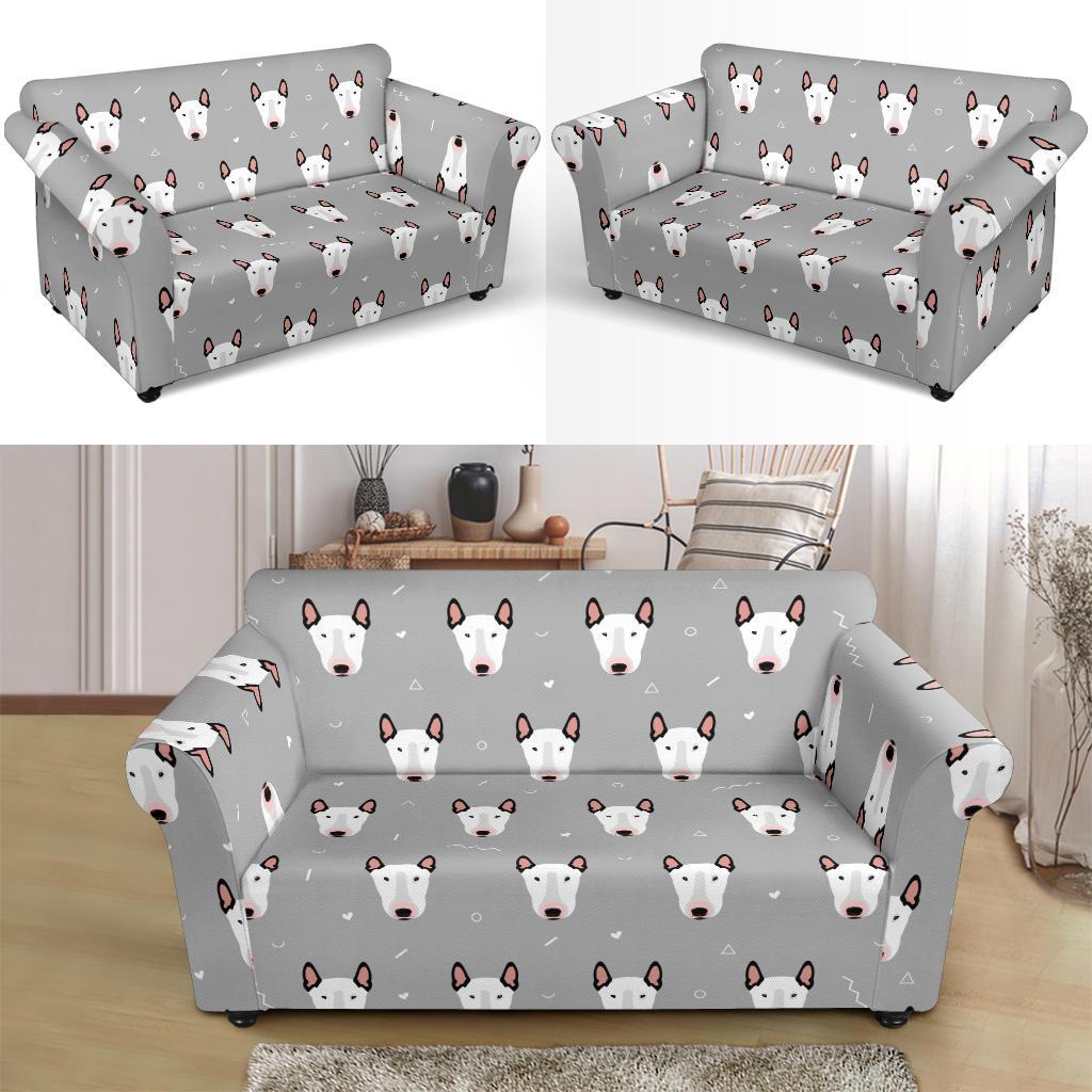 Bull Terrier Head Print Pattern Loveseat Slipcover-JTAMIGO.COM