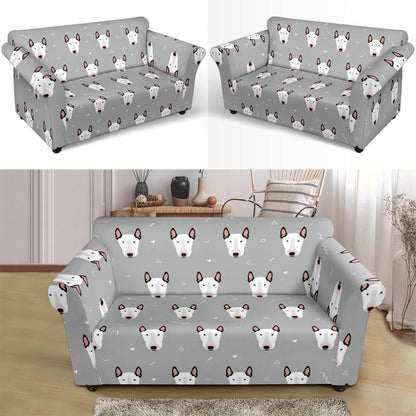 Bull Terrier Head Print Pattern Loveseat Slipcover-JTAMIGO.COM