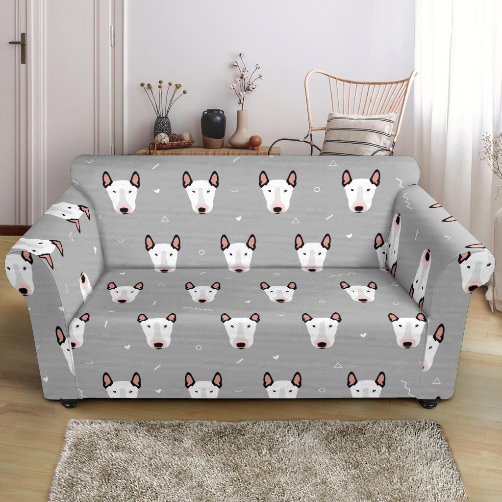 Bull Terrier Head Print Pattern Loveseat Slipcover-JTAMIGO.COM