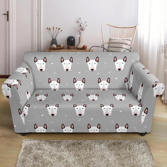 Bull Terrier Head Print Pattern Loveseat Slipcover-JTAMIGO.COM