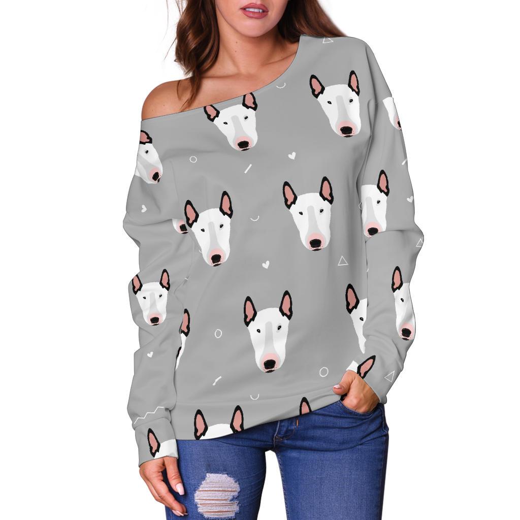Bull Terrier Head Print Pattern Off Shoulder Sweatshirt