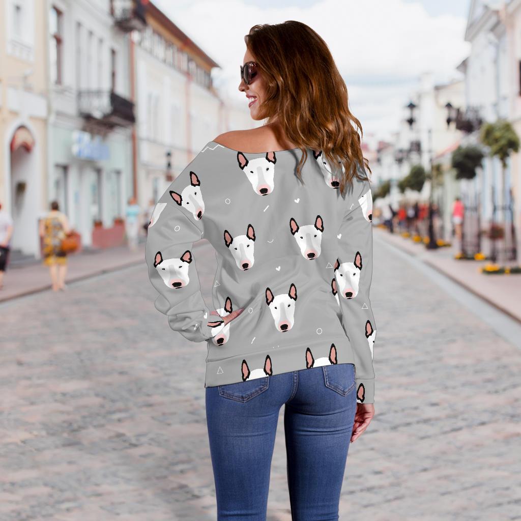 Bull Terrier Head Print Pattern Off Shoulder Sweatshirt