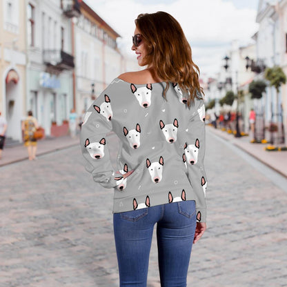 Bull Terrier Head Print Pattern Off Shoulder Sweatshirt