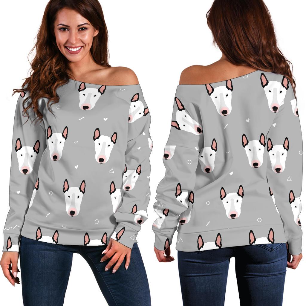 Bull Terrier Head Print Pattern Off Shoulder Sweatshirt