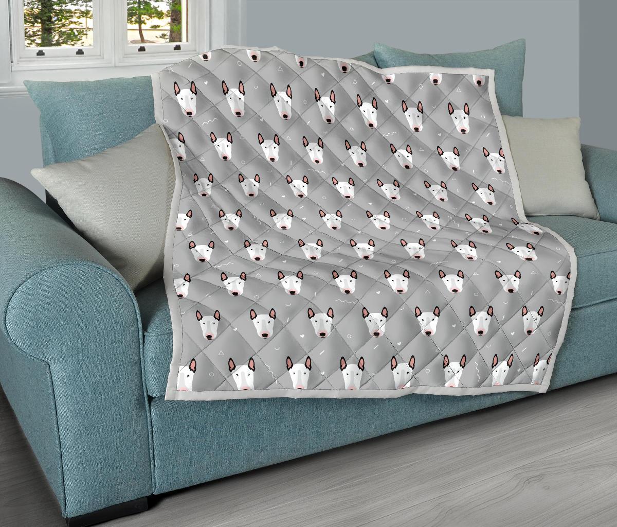 Bull Terrier Head Print Pattern Premium Quilt-JTAMIGO.COM
