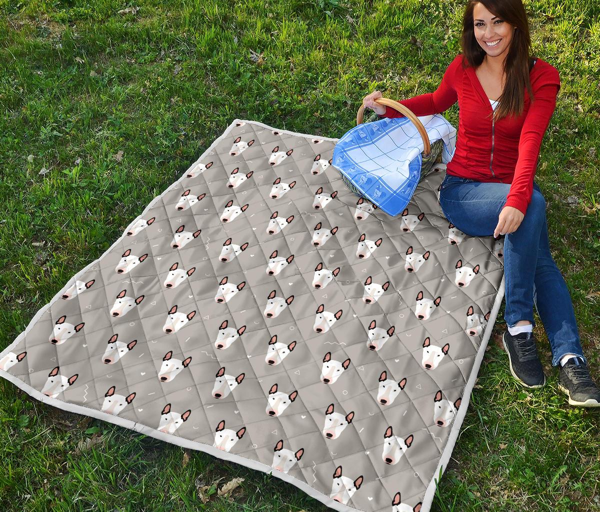 Bull Terrier Head Print Pattern Premium Quilt-JTAMIGO.COM