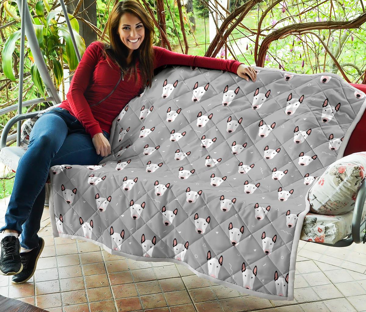 Bull Terrier Head Print Pattern Premium Quilt-JTAMIGO.COM