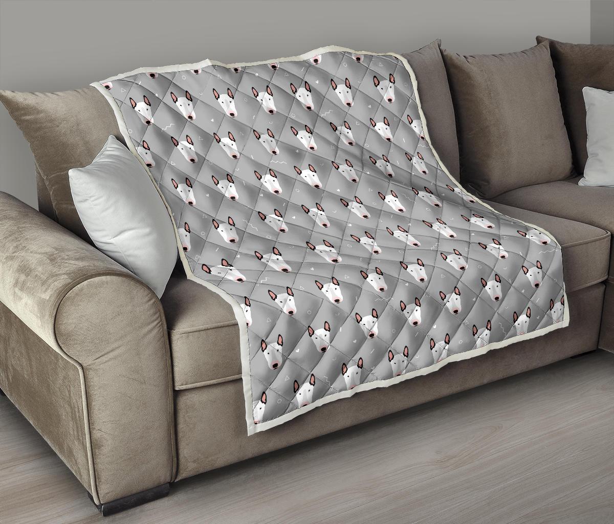 Bull Terrier Head Print Pattern Premium Quilt-JTAMIGO.COM