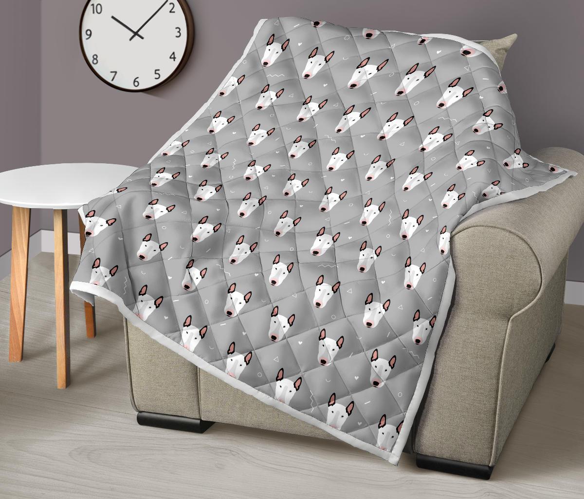 Bull Terrier Head Print Pattern Premium Quilt-JTAMIGO.COM