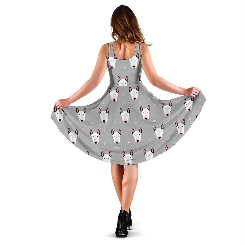 Bull Terrier Head Print Pattern Sleeveless Dress