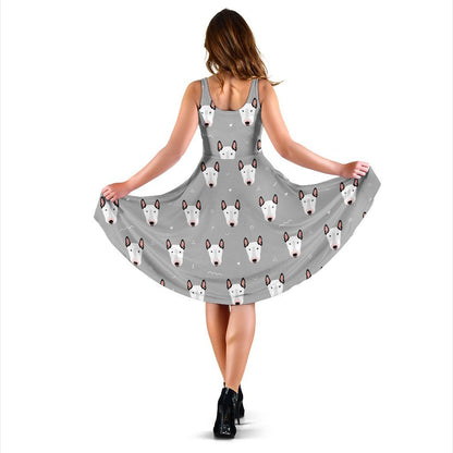 Bull Terrier Head Print Pattern Sleeveless Dress
