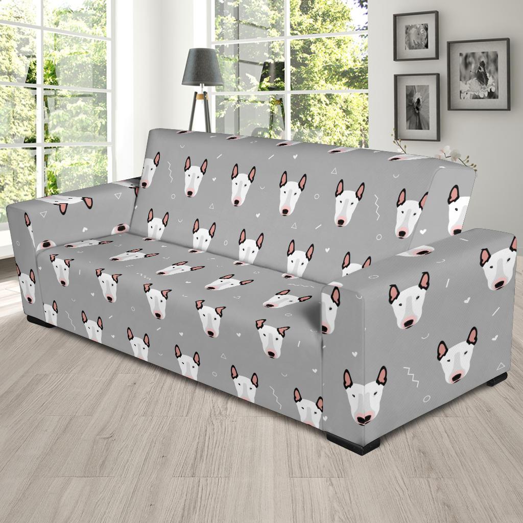 Bull Terrier Head Print Pattern Sofa Slipcover-JTAMIGO.COM