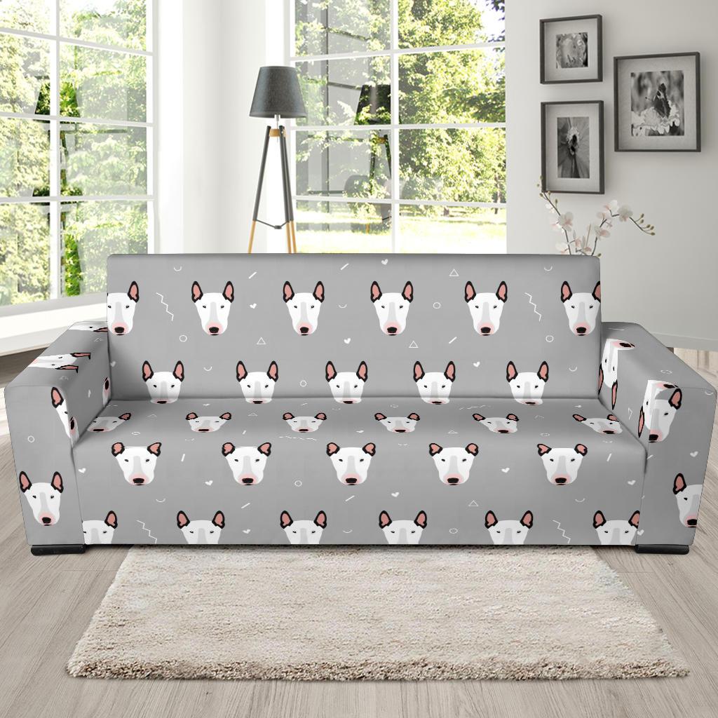 Bull Terrier Head Print Pattern Sofa Slipcover-JTAMIGO.COM