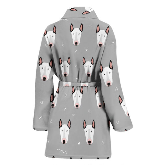 Bull Terrier Head Print Pattern Women Bath Robe-JTAMIGO.COM