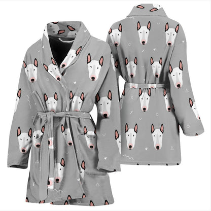 Bull Terrier Head Print Pattern Women Bath Robe-JTAMIGO.COM