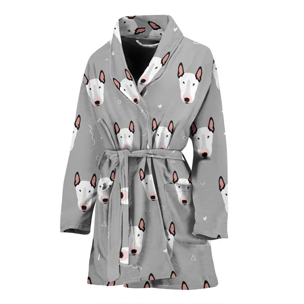 Bull Terrier Head Print Pattern Women Bath Robe-JTAMIGO.COM