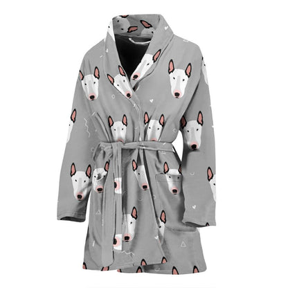 Bull Terrier Head Print Pattern Women Bath Robe-JTAMIGO.COM