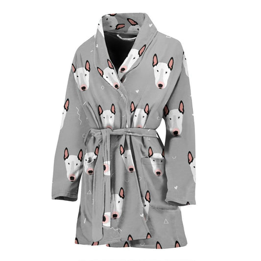 Bull Terrier Head Print Pattern Women Bath Robe-JTAMIGO.COM