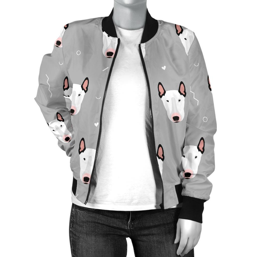 Bull Terrier Head Print Pattern Women Casual Bomber Jacket