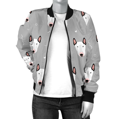 Bull Terrier Head Print Pattern Women Casual Bomber Jacket