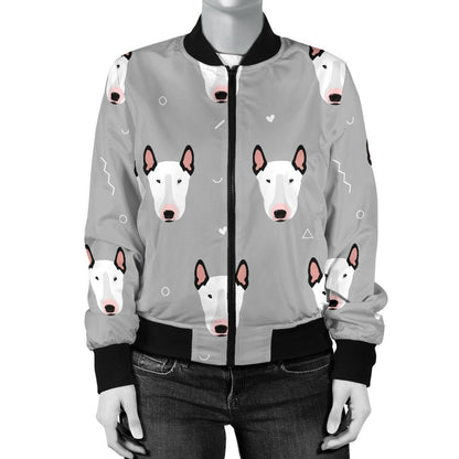 Bull Terrier Head Print Pattern Women Casual Bomber Jacket